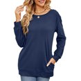 thumbnail image 3 of Pudcoco Sweat-Shirt Ample à Manches Longues Col Rond Couleur Unie pour Femmes Printemps Automne, 3 of 7