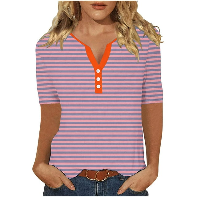 XMMSWDLA Hauts pour Femmes Décontractés à Imprimé Floral Manches Courtes Col Rond Été Blouse Ample Chemise Tunique Haut Rose Hauts à Manches Courtes pour Femmes