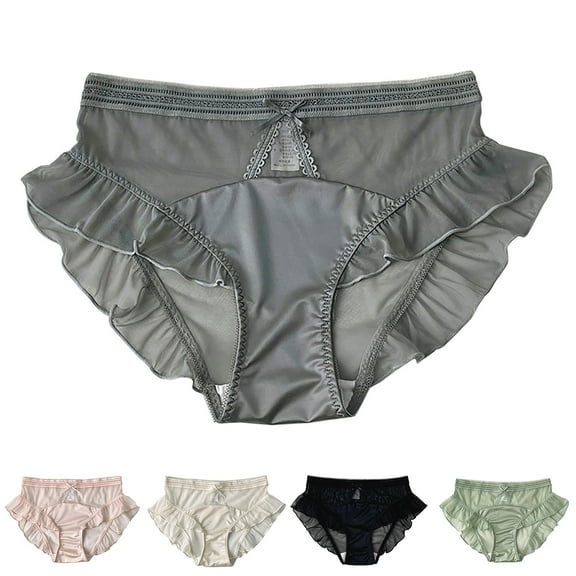 Elainilye Fashion Lace Panties for Women Breathable Comfortable Soft and Sexy Lace Satin Underwear Briefs Panties,Gray