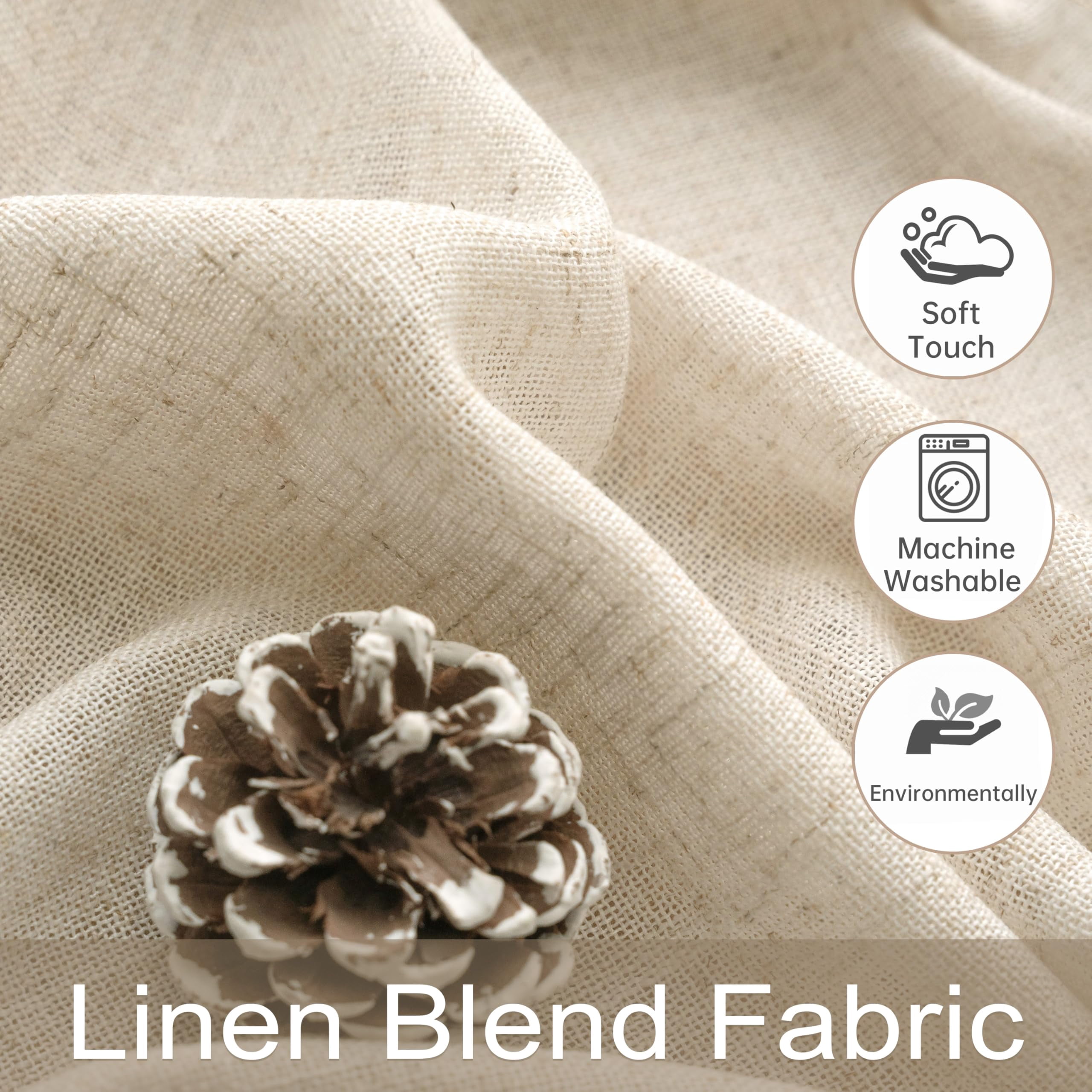 DriftAway Natural Linen Curtains 84 Inches Long 3 Pound Thick Semi Sheer 2 Panels Farmhouse Real Flax 3 Inch Rod Pocket Back Tab Boho Rustic Light Filtering Window Drapes for Bedroom Privacy Assured