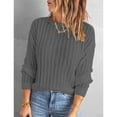 thumbnail image 3 of Women Sweater Long Sleeve Knitwear Crew Neck Knitted Top Pure Colour for Autumn Winter Dark Gray S, 3 of 6