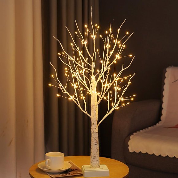 Árbol de abedul iluminado NXUEBDU de 2 pies con 144 LED blancos y temporizador