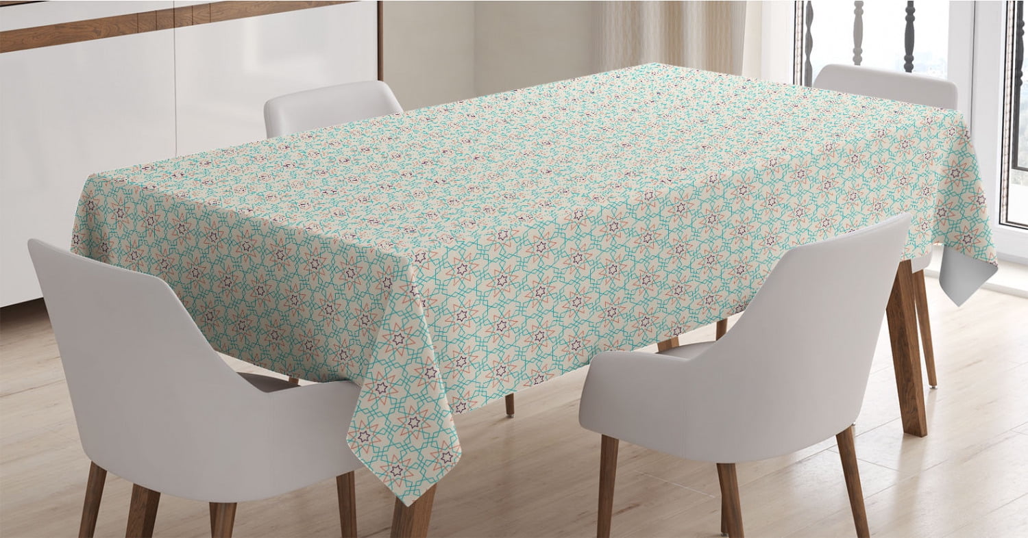 Stitching Like Looking Retro Style Circular Motifs Round Formations Ambesonne Abstract Tablecloth 52 X 70 Eggshell and Chocolate Rectangular Table Cover for Dining Room Kitchen Decor