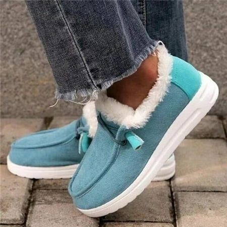 

Womens Fuzzy House Booties Slippers Indoor Outdoor Casual Cozy Flat Slip on Loafer Shoes Winter Moccasins Warm Fur Lined Ankle Boots