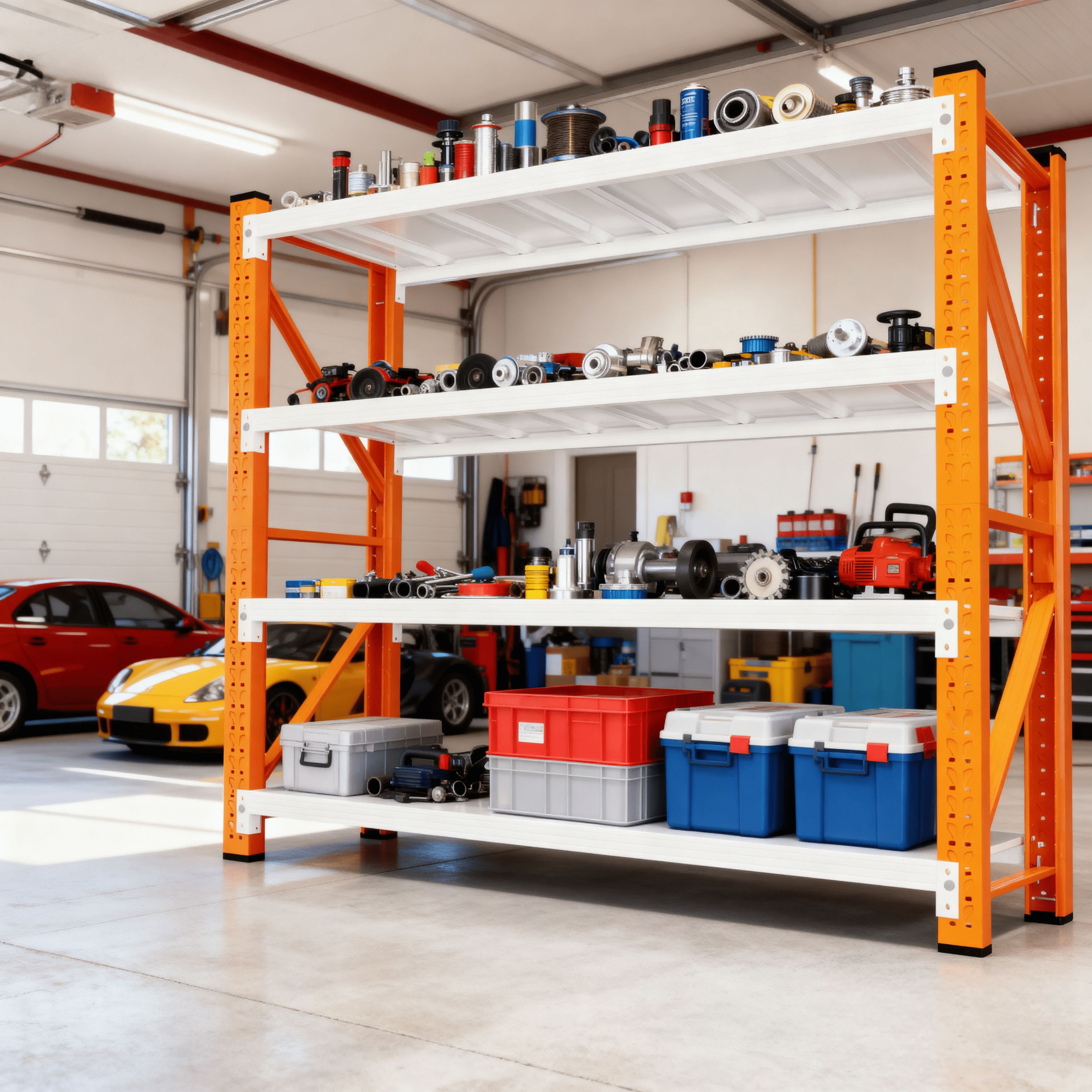 Welfiya 4-Tier Garage Storage Shelves,79"H Heavy Duty Garage Shelving Unit,Adjustable Industrial Metal Shelf System,4500lbs Capacity,Tool Organizer for Garage,Workshop,60"W x 20"D x 79"H,Orange&White