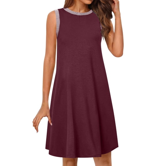 Npasoilc Summer Spring Sun Dress for Women Crew Neck Sleeveless Casual Mini Sun Dress Loose Beach Short Tank Dresses