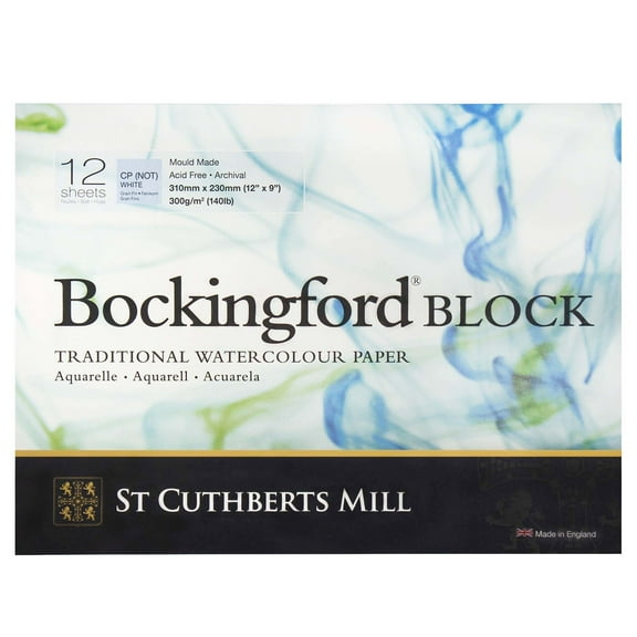 St Cuthberts Bockingford Watercolor Block, Cold Pressed, White, 140lb/300gsm, 12 Sheet, 9x12 inch, 1 Count