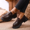 thumbnail image 5 of Platform Leather Loafers for Women Fashion Square Toe Slip On Oxford Dress Shoes Chunky Non Slip Business Loafer Brown Size 6.5, 5 of 9