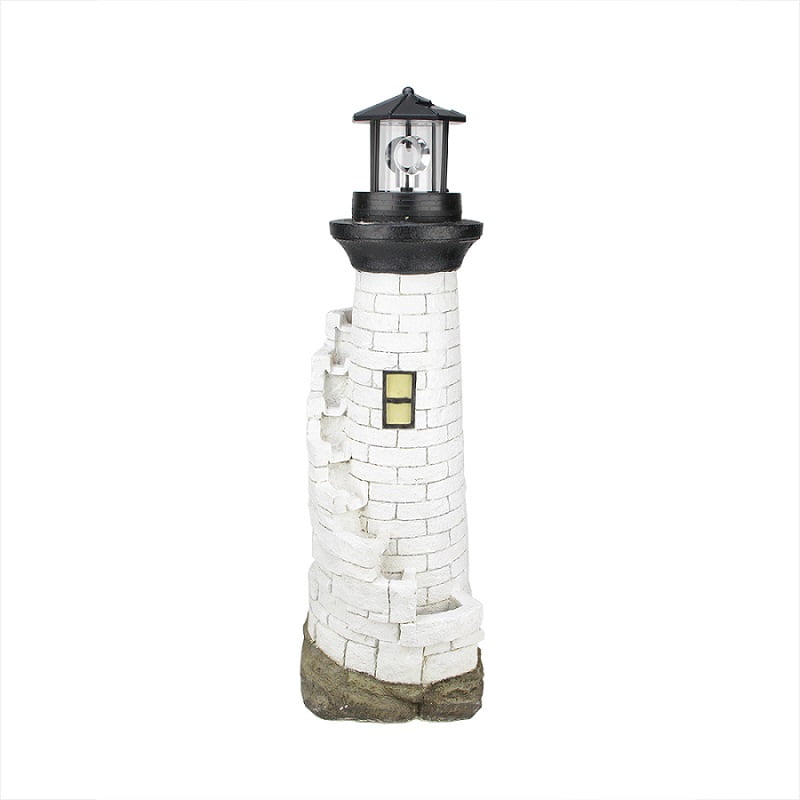 33" LED Lighted White Brick Lighthouse Water Fountain Outdoor Patio