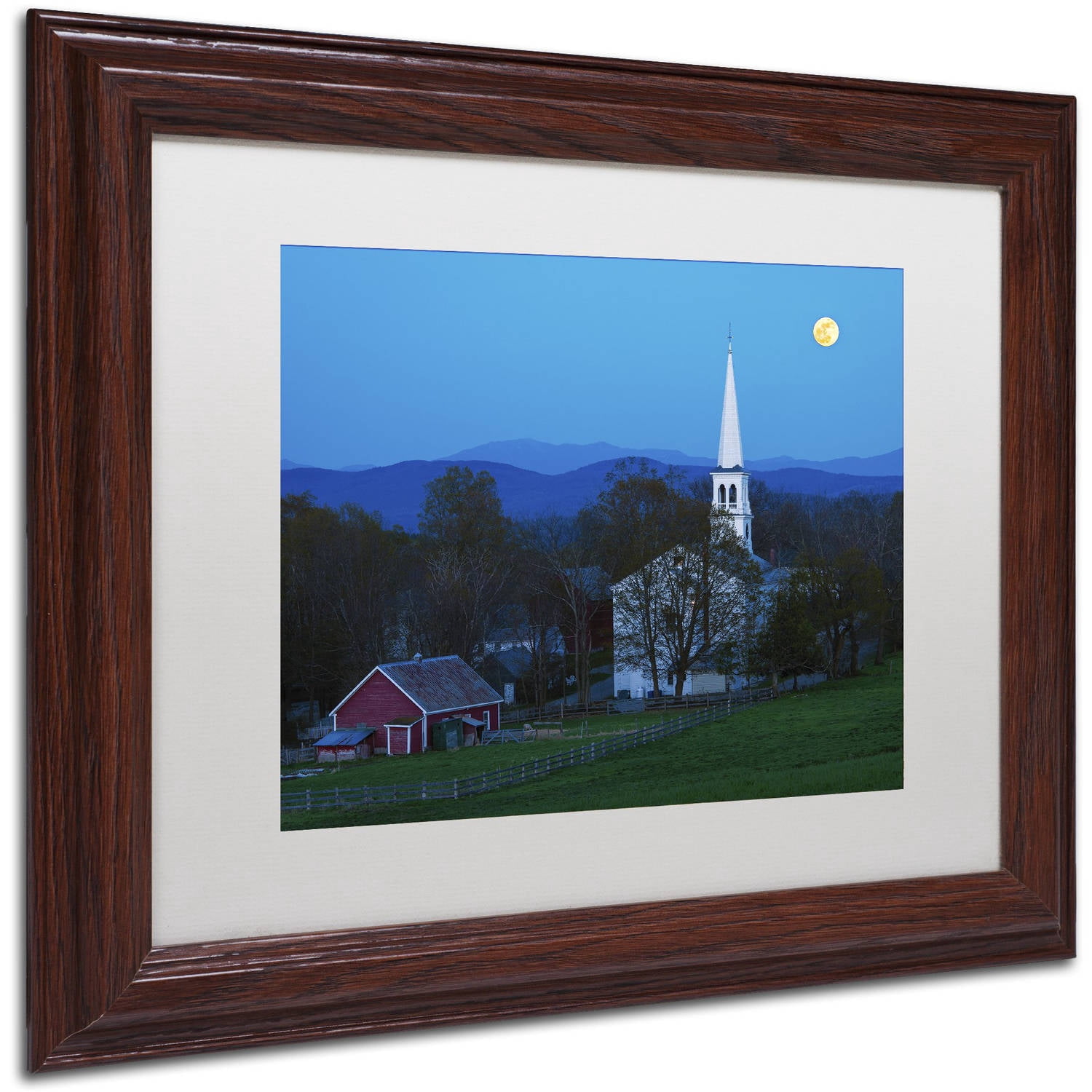 Trademark Fine Art "Moonrise at Peacham" Canvas Art by Michael Blanchette Photography White Matte, Wood Frame