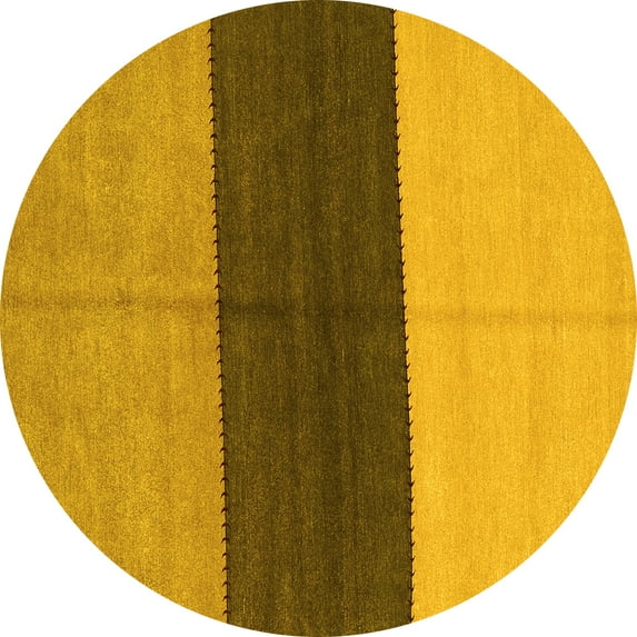 Ahgly Company Machine Washable Indoor Round Abstract Yellow Contemporary Area Rugs, 5' Round