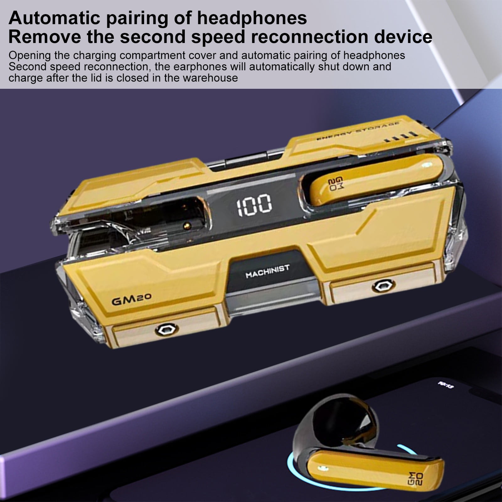 Wireless Earbuds Bluetooth 5.3 Headphones 90 Hrs Playtime Earbuds with Wireless Charging Case Power Display Over-Ear Earphones with Earhooks Waterproof Stereo Headset for Android Phone Workout,Yellow
