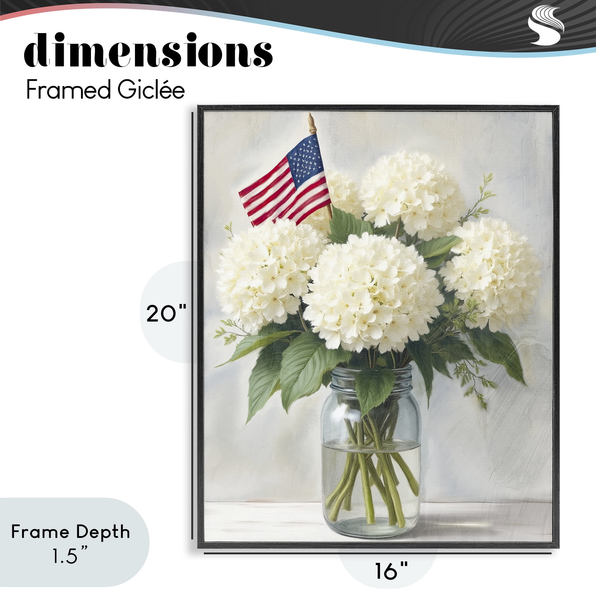 Stupell Industries Festive Patriotic Hydrangea Black Framed Giclee Art, design by Kim Allen