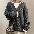 thumbnail image 1 of Femmes Manches Longues Col Rond Haut Décontracté Tricoté en Vrac Pulls Blouse, 1 of 5