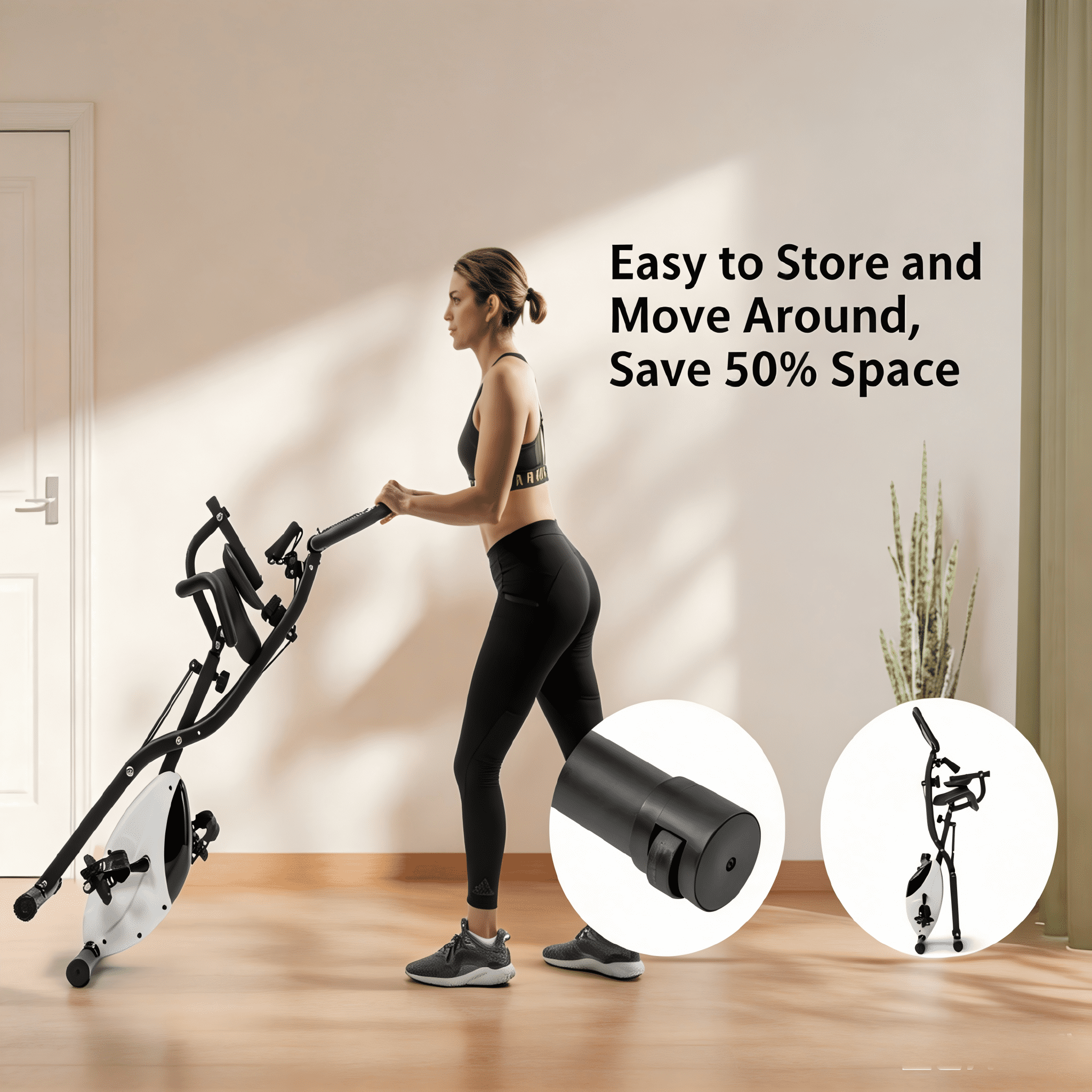【EverNest Living】4-in-1 Folding Exercise Bike, Magnetic Stationary Bicycle, Green