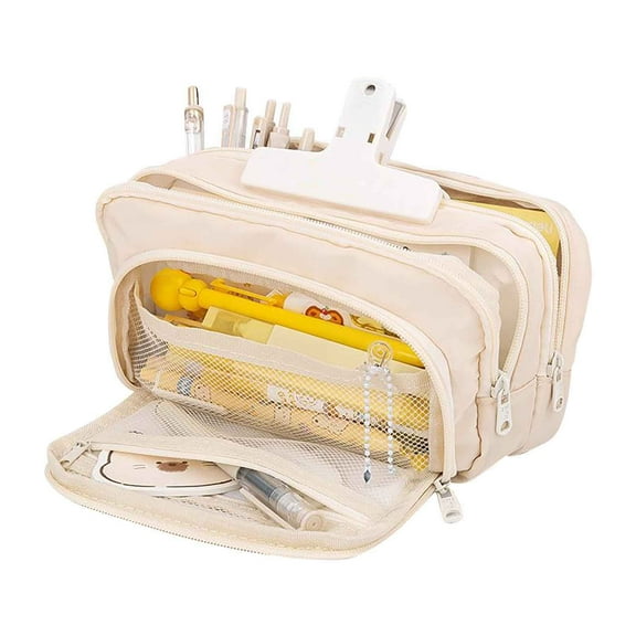 Large Capacity Pen Case, Open Window Pencil Bag, Transparent Gauze Separation Layer with Metal Zipper, Multi-Compartment Stationery Storage for Junior High