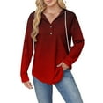 thumbnail image 4 of Womens Casual Long Sleeve Hoodies Fashion Printed Button Drawstring Loose Fit Pullover Lounge Tops (S, Red), 4 of 6
