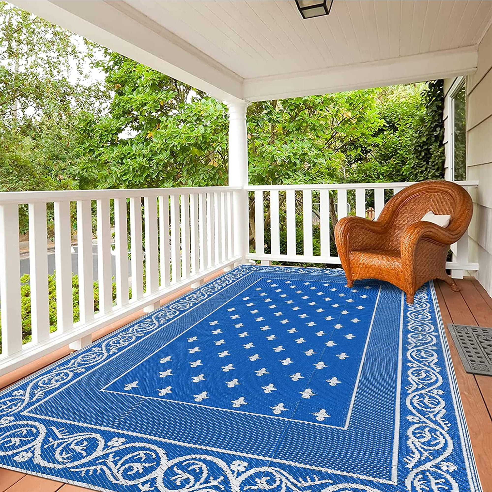 wikiwiki Reversible Rugs Mats, 9x12ft Waterproof Outdoor Patio Rug,Large  Plastic Straw Floor Mat for Camping, RV, Garden, Balcony, Outside Area