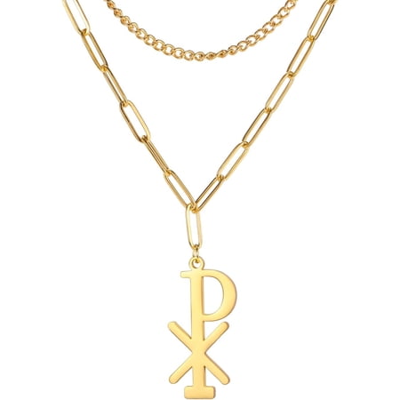 Chi Rho Christogram Symbol Necklace Alpha Omega Symbol Necklace IXCI NIKA Jesus Christ Name Pendant Sacramental Christian Amulet Religious Jewelry Gift Women Men