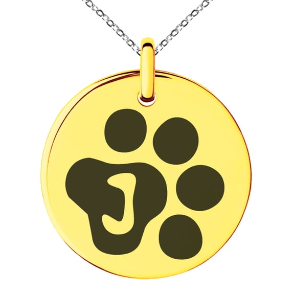 Stainless Steel Letter J Initial Cat Dog Paws Monogram Engraved Small Medallion Circle Charm Pendant Necklace