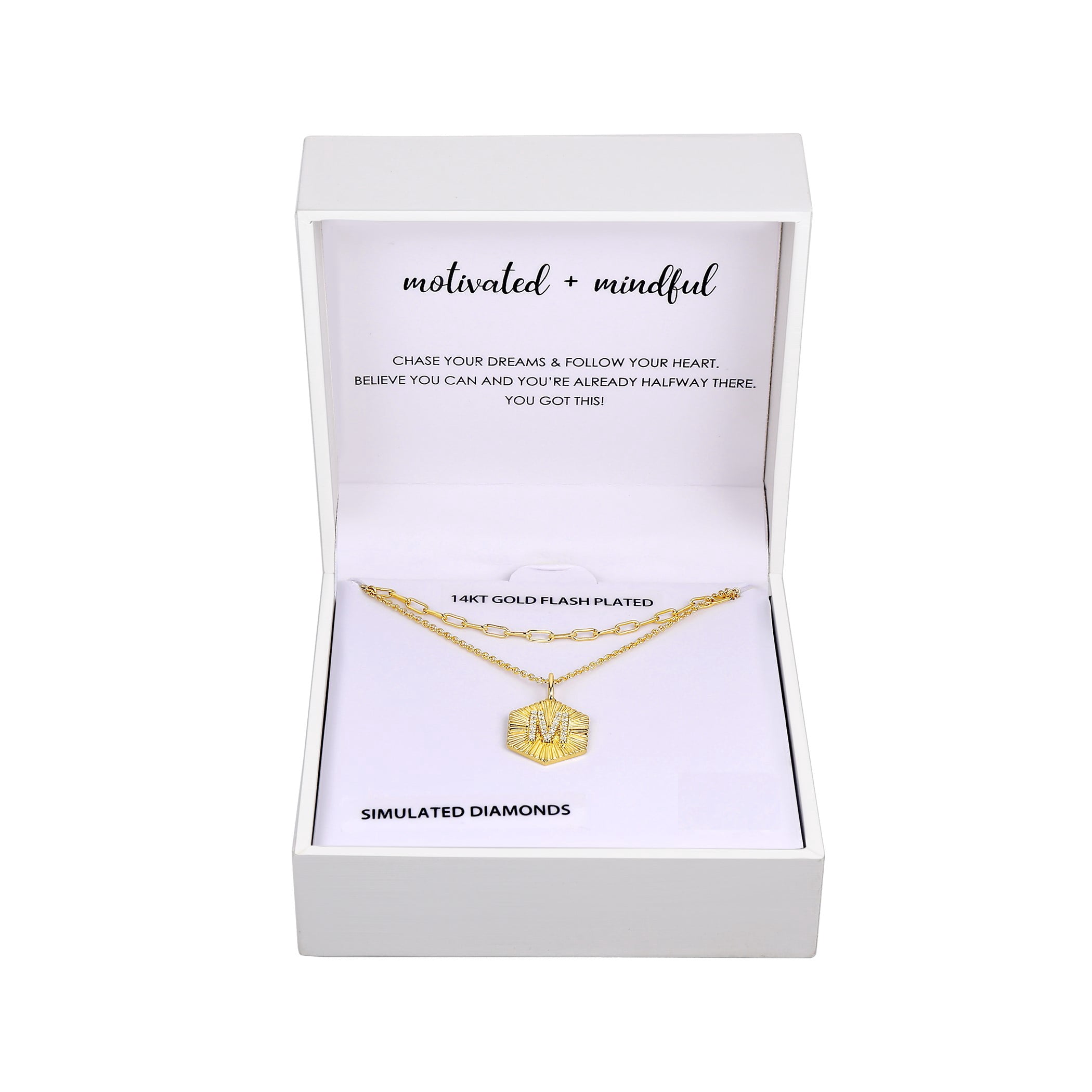14KT Gold Flash Plated Double Necklace Set with Simulated Diamonds Adult