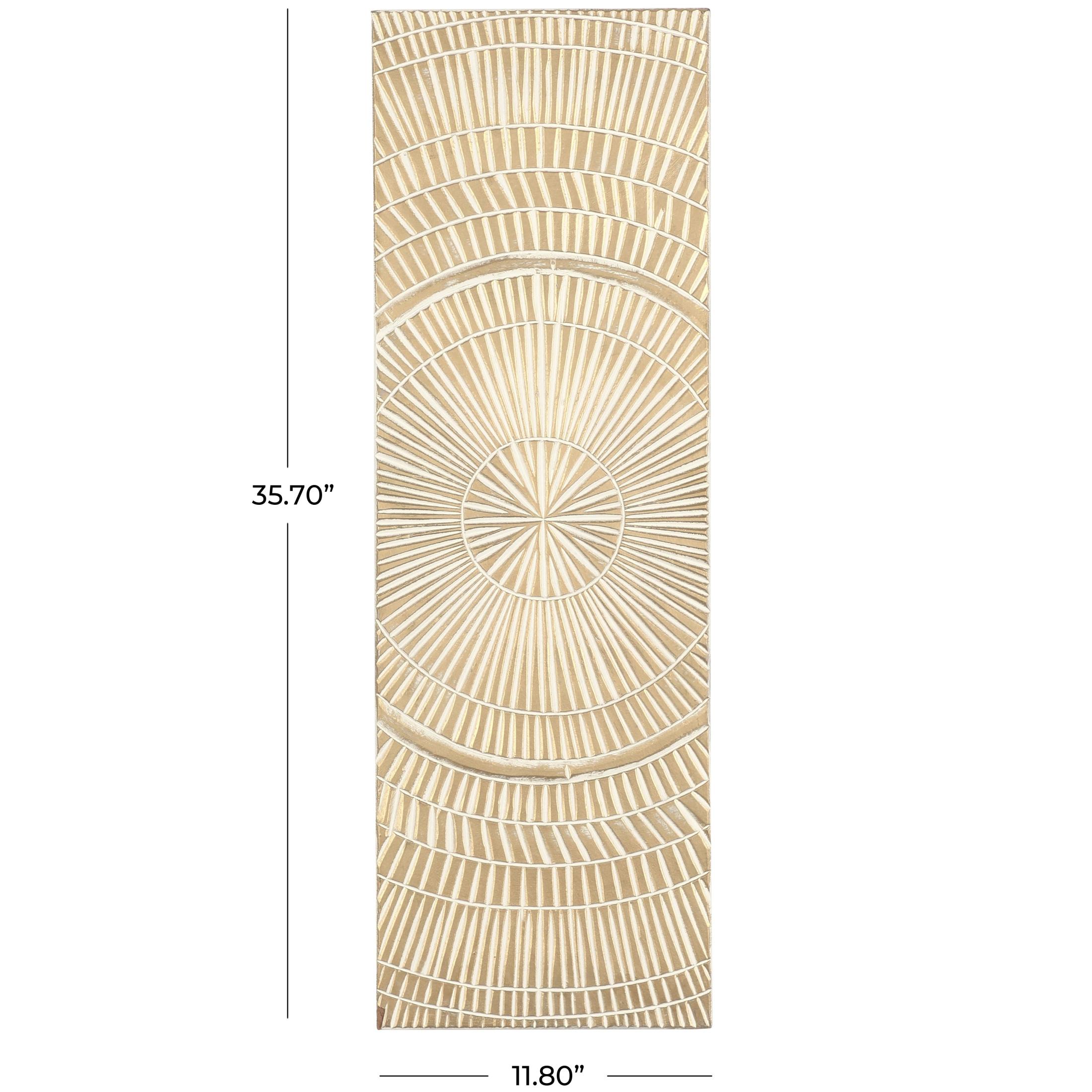 DecMode Gold Wooden Handmade Intricately Carved Radial Geometric Wall Decor with Starburst Design