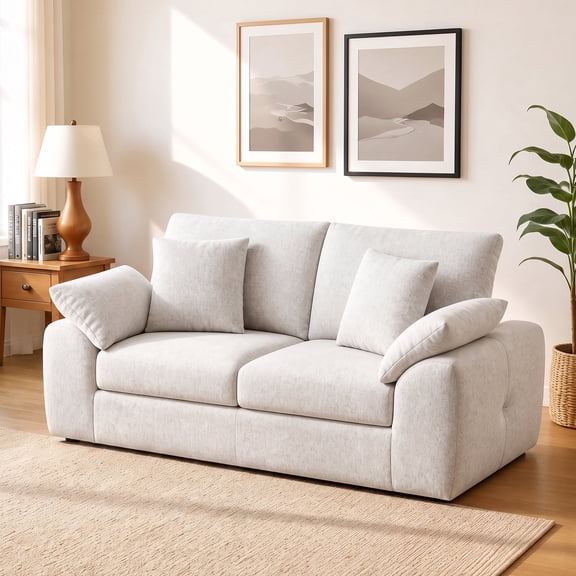 EOP 76" Wide Modern Loveseat Sofa, 2-Seater Sofa with 4 Pillows, Upholstered Sofa Couch for Living Room and Small Spaces, Beige