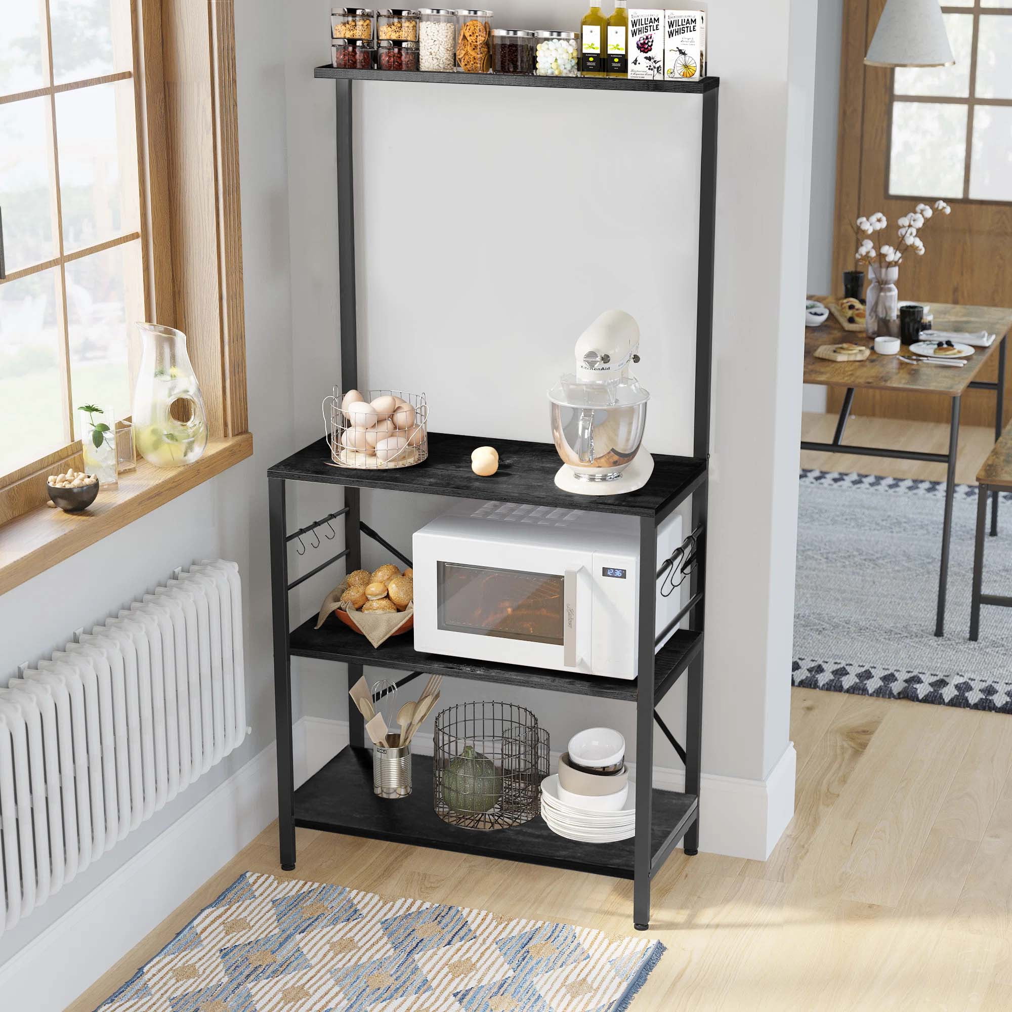 Copedvic 4-Tier Bakers Rack Microwave Oven Stand Shelves Coffee Bar Table Kitchen Storage Rack Organizer, Black