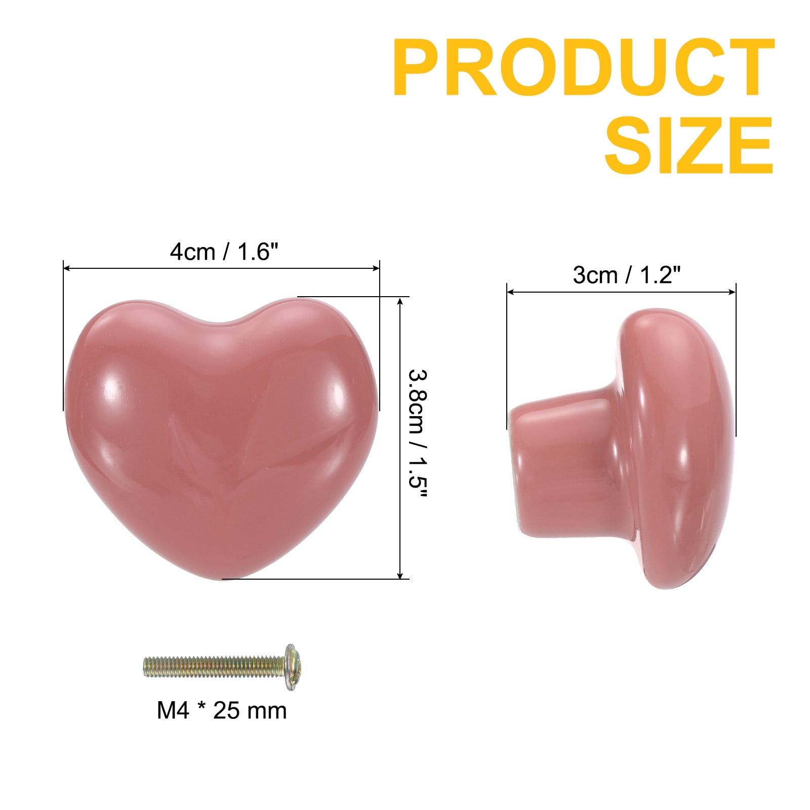 Unique Bargains 4-Pack Heart-Shaped Ceramic Drawer Handles Pink