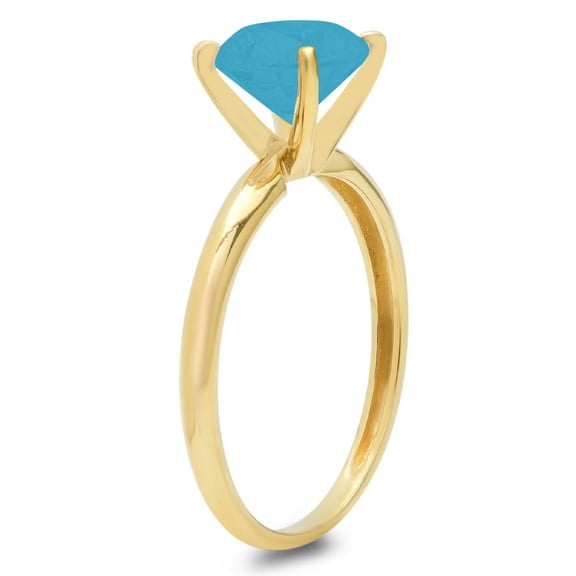 2 ct Round Cut Simulated Turquoise Solitaire Engagement Ring for Women in 18K Yellow Gold