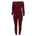 thumbnail image 3 of YWDJ Cute Pants for Women Trendy Women Tracksuits Sportswear Long Sleeve Pullover Trousers Casual Suit Wine L, 3 of 6