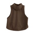 thumbnail image 6 of Lovskoo 2024 Women's Hooded Vest Jacket Spring Fall Clothes Solid Color Pocket Loose Sleeveless Cotton Coat Coffee, 6 of 9
