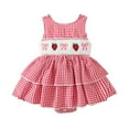 thumbnail image 2 of Baby Rompers Girl Toddler Girls Summer Sleeveless Plaid Romper Fashion Bodysuits Dress with Bow Strawberry Embroidery Baby Romper Red 0 Months-3 Months, 2 of 6