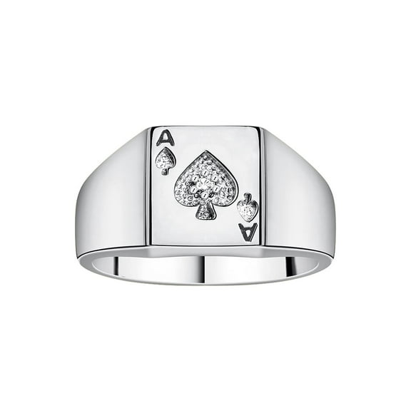 RYLOS Gambling Rings Sterling Silver Lucky Ace of Spades Poker Ring W/ Diamonds,   Size 6