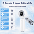 thumbnail image 3 of Portable Handheld Mini Fan, Rechargeable 4000mAh Small Personal Fan with 5 Speeds, Air Turbo Portable Fan for Outdoor Indoor, Travel, Makeup, Eyelash, Kids & Women, White, 3 of 11