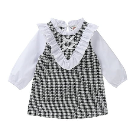 

KIMI BEAR Newborn Baby Girls Dress 9 Months Newborn Girls Autumn Winter Dress 12 Months Newborn Girls Stylish Ruffle Trim Long Sleeve Dress Black White