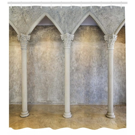 - Pillar Shower Curtain, Antique Theme Classic Ancient Interior with Columns Digital Image Print, Fabric Bathroom Set with Hooks, Coconut Sand Brown, by Ambesonne