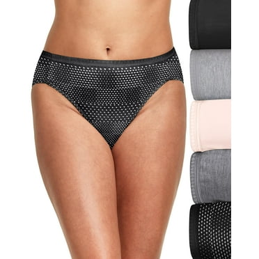 Hanes Ultimate Women's Breathable Hi-Cut Underwear, 6-Pack Black/Concrete Heather/Light Buff/Moonlit Sky/Grey Heather/Static Dots 9
