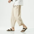 thumbnail image 2 of HXWCHs Men's Drawstring Linen Beach Pants Baggy Work Wear Beige XXXXL, 2 of 9
