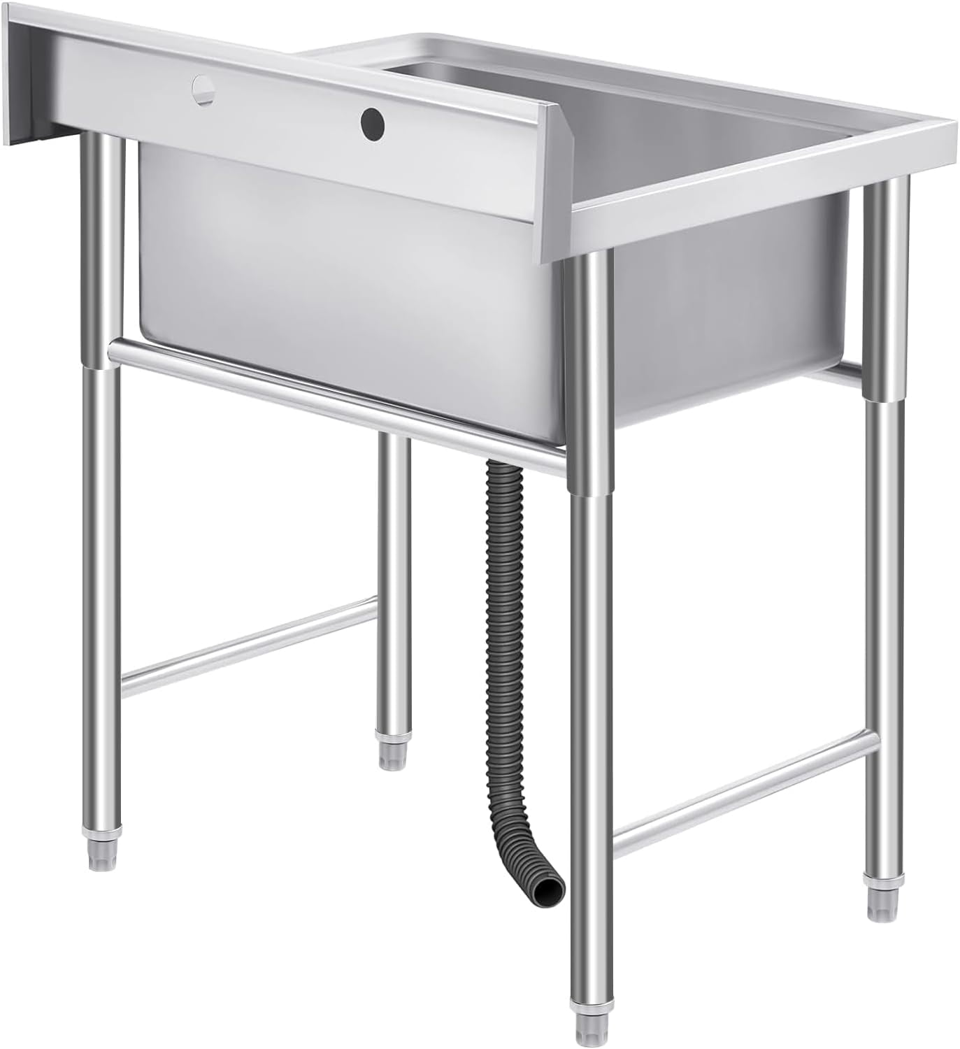EastVita Freestanding Stainless Steel Utility Sink 29x25x37 Inch Single Bowl With Basket Strainer Splash Guard Durable Rust Resistant Commercial Grade For Kitchen Laundry Garage Workshop Garden