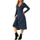 thumbnail image 4 of Vestidos de punto INSPIRE CHIC para mujer, vestido midi de canalé con manga larga, escote en V profundo, estilo envolvente, corte A, color azul marino, 4 of 6