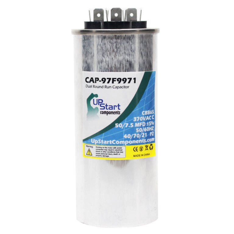 50 / 7.5 MFD 370 Volt Dual Round Run Capacitor Replacement for 