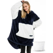 Oversized Velvet Wearable Blanket, Lightweight Hoodie Blanket,Navy Blue