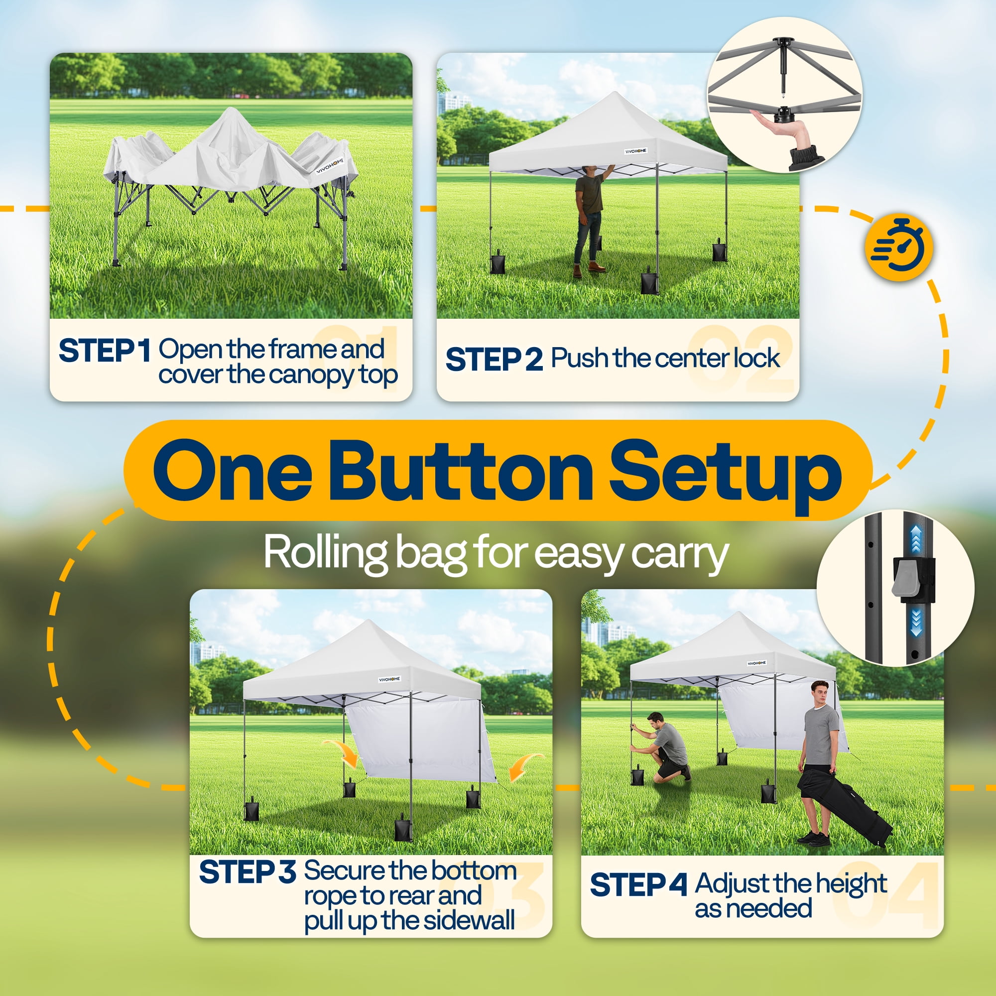 SPECSTAR 10x10 Heavy Duty Pop Up Outdoor Canopy Tent with Center Lock, Commercial Instant Waterproof Canopy Tent with 1 Side Wall Setup Easy for Events Parties Camping, White