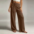 thumbnail image 6 of Costeam Womens Linen Feel Wide Leg Pants Double Layer Fold Over Drawstring High Waist Full Length Lightweight Wrinkle Friendly Loose Straight Casual Vacation Trousers, 6 of 7