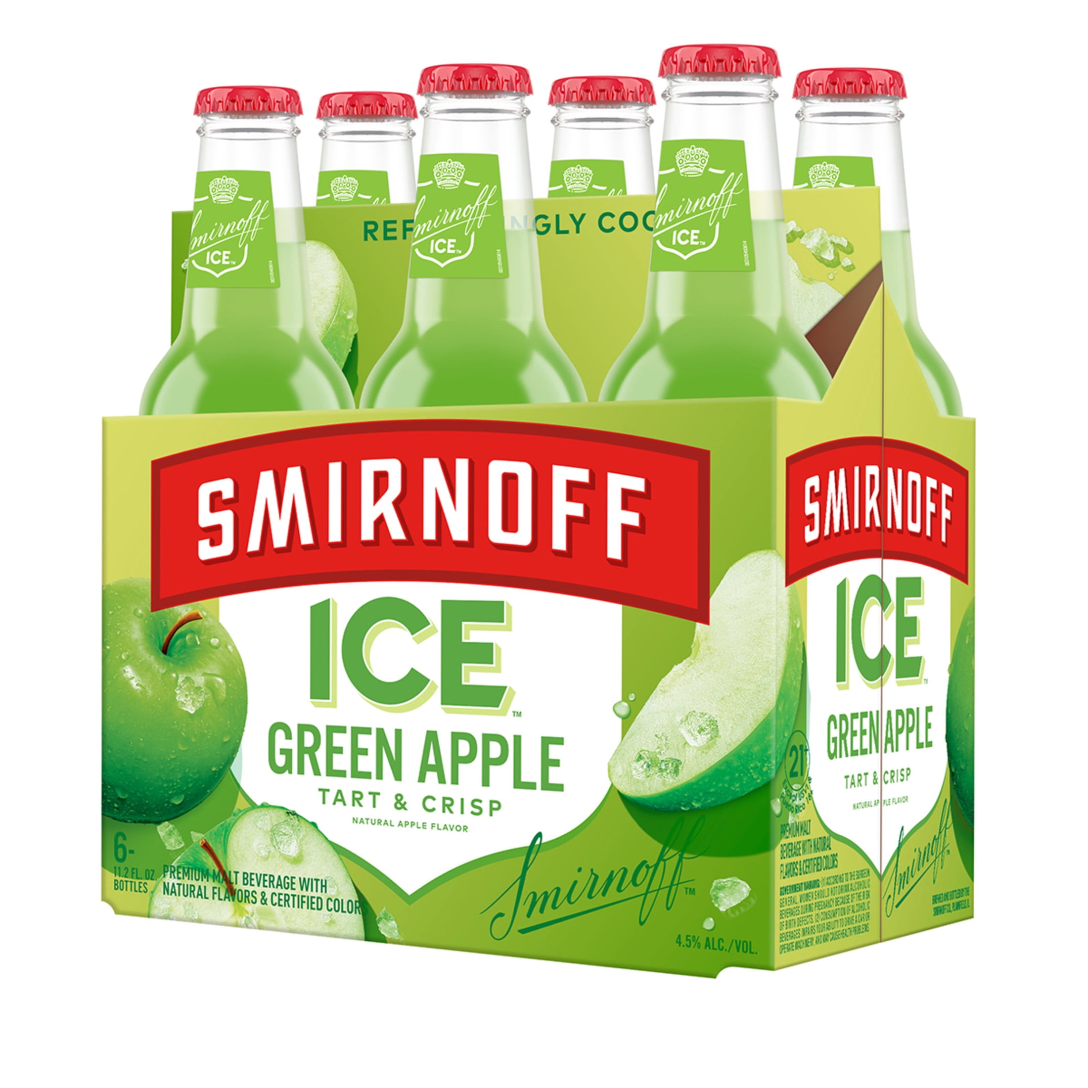 Smirnoff Ice Green Apple, 6 Pack Bottles, 11.2 fl oz, 4.5% ABV