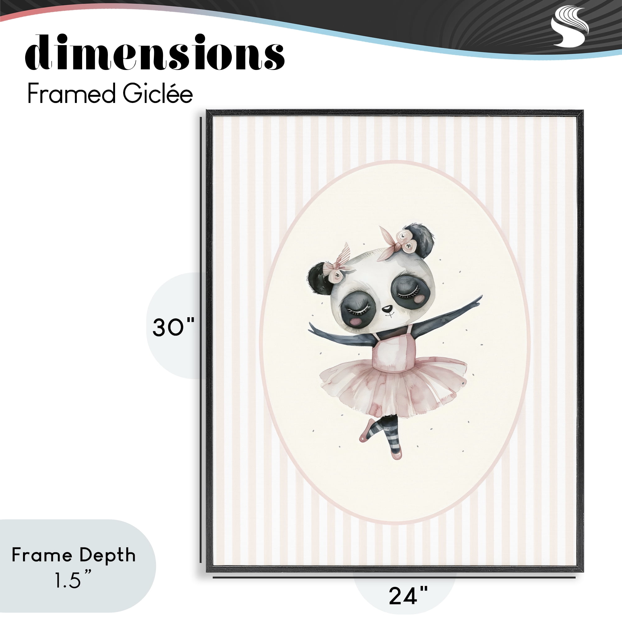 Stupell Industries Nursery Ballerina Panda Striped Black Framed Giclee Art, design by LSR Design Studio