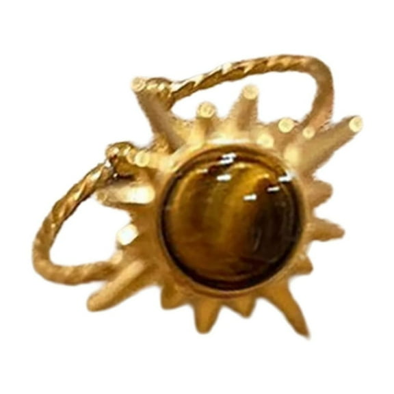 Necvior Fashionable Gold Sunflower Ring with Oval Tigers Eye Holiday Jewelry for Women