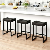FIRAVOE Bar Stools Set of 3, Backless Counter Height Bar Stools (24") Modern Faux Leather Saddle Barstools for Kitchen Island, Black