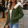 thumbnail image 5 of Sevevn Women's Faux Fur Trim Hooded Zip Up Jacket Cropped Long Sleeve Soft Fleece Hoodie Coat Casual Lightweight Outerwear Army Green XL, 5 of 9